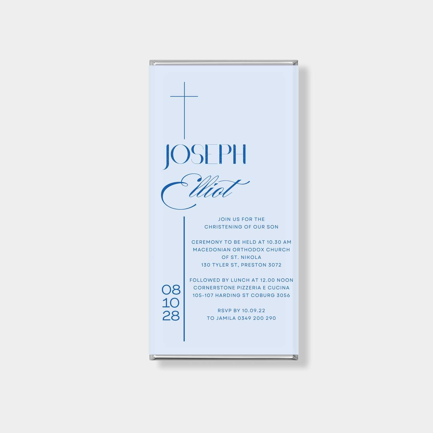 Covenant Blue Baptism Personalised Chocolate Bar