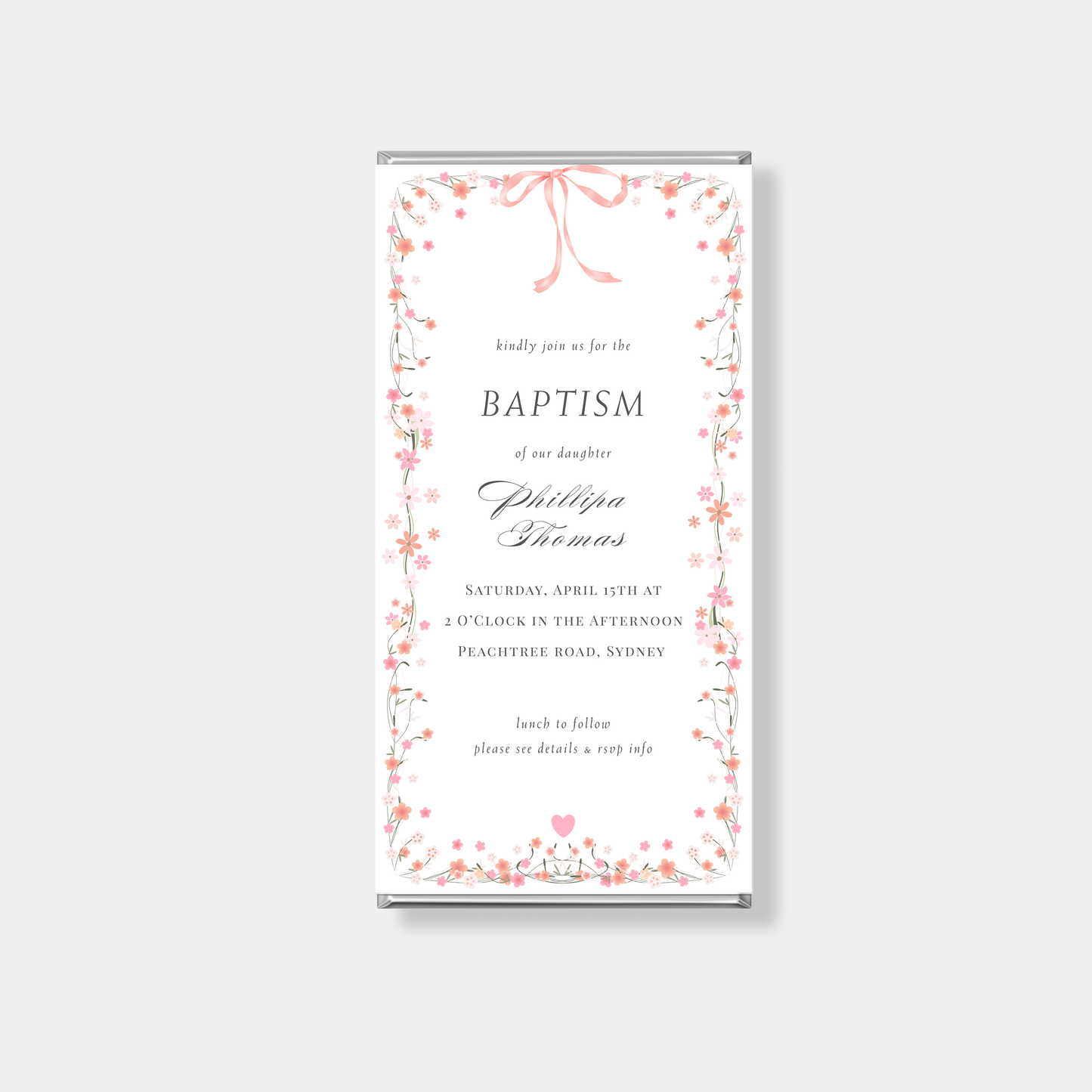 Blossom Baptism Personalised Chocolate Bar