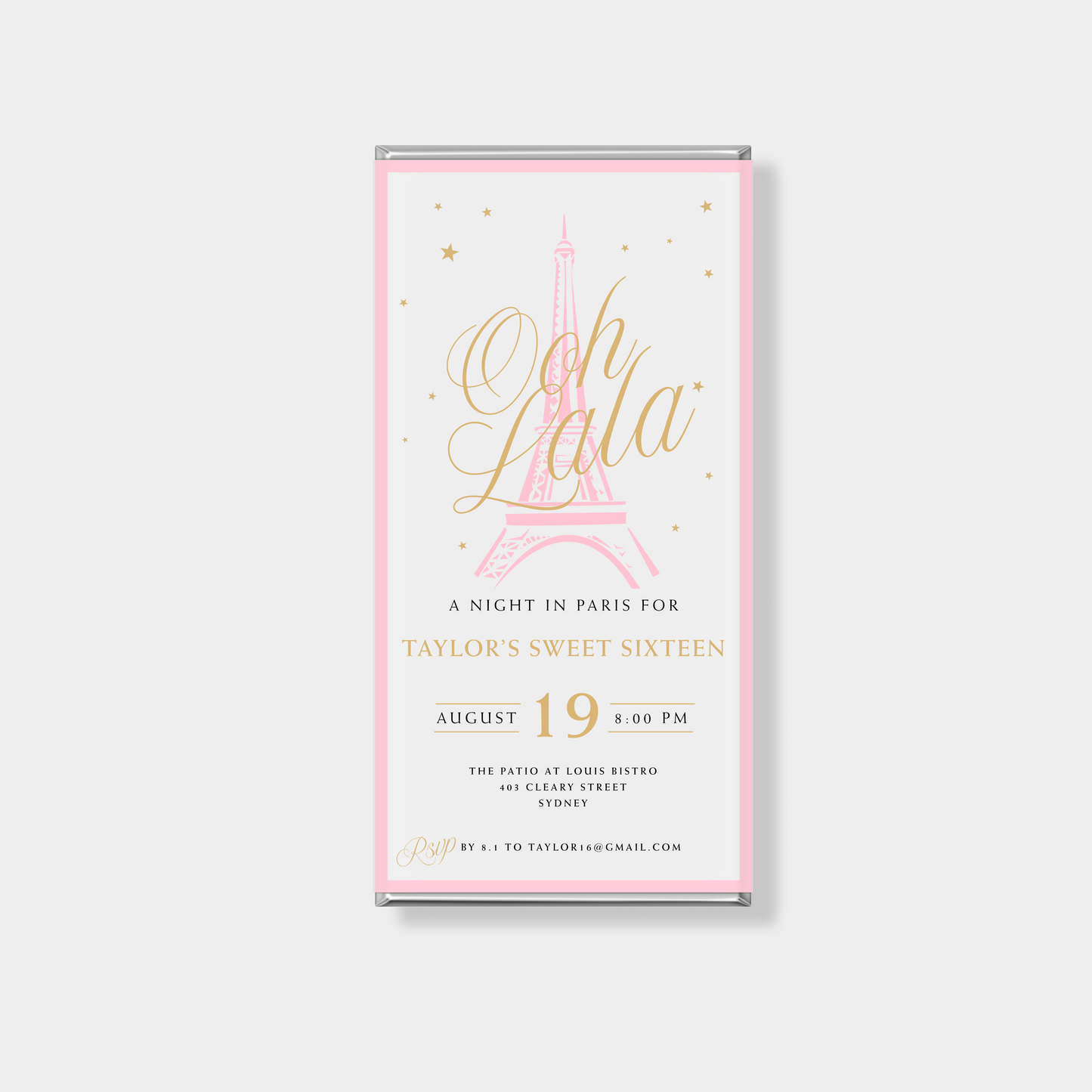 Paris Birthday Personalised Chocolate Bar