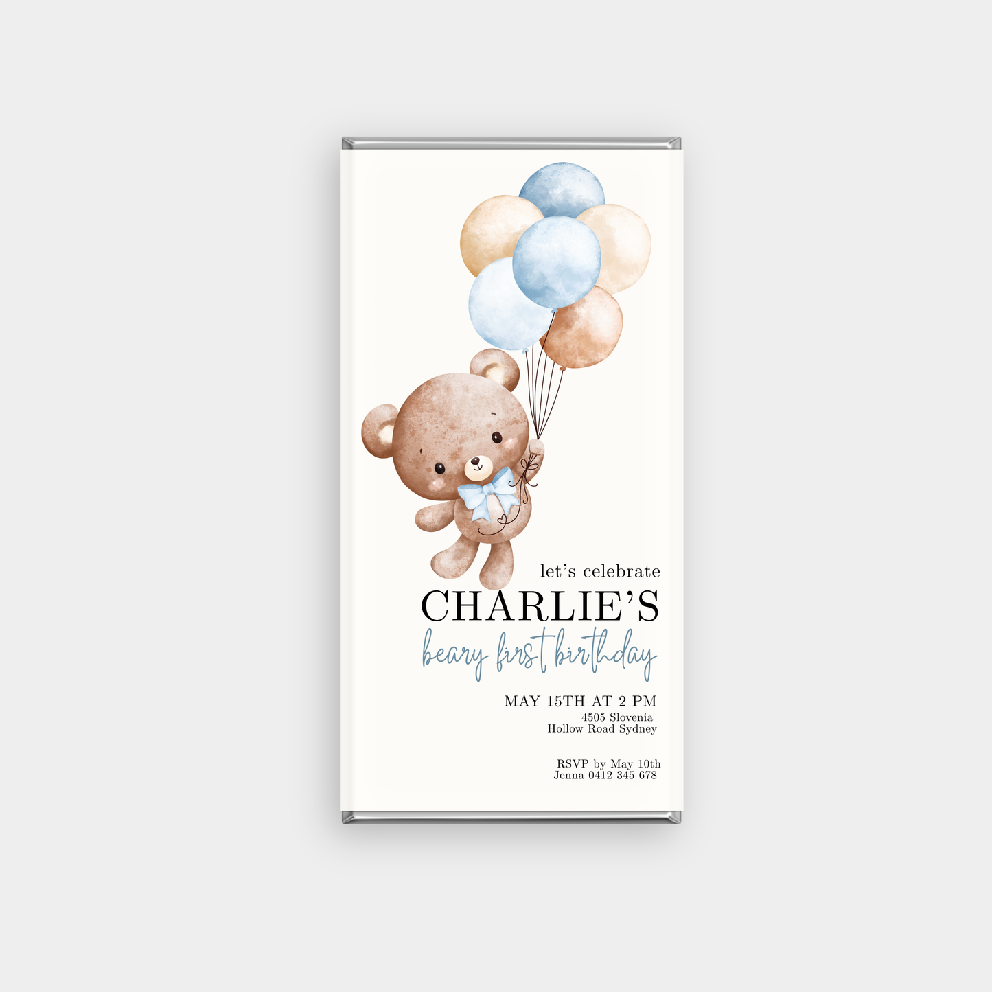 Teddy Birthday Personalised Chocolate Bar