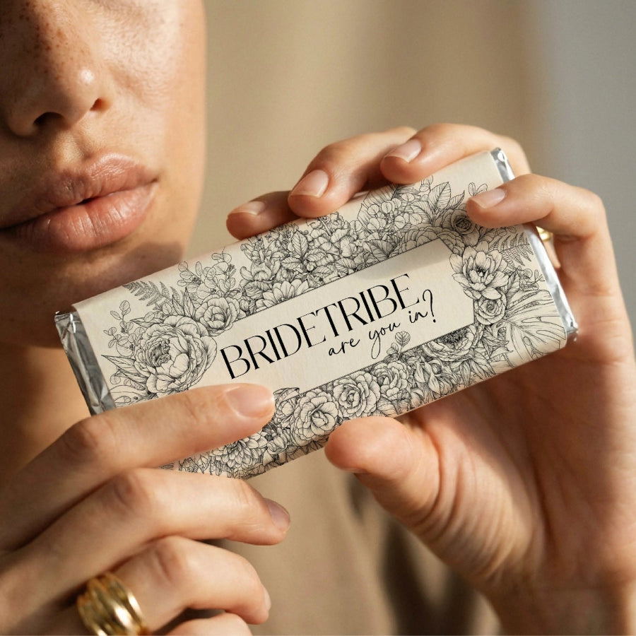 Personalised chocolate bars for bridal shower Australia luxury custom wedding favour by Barilliant
