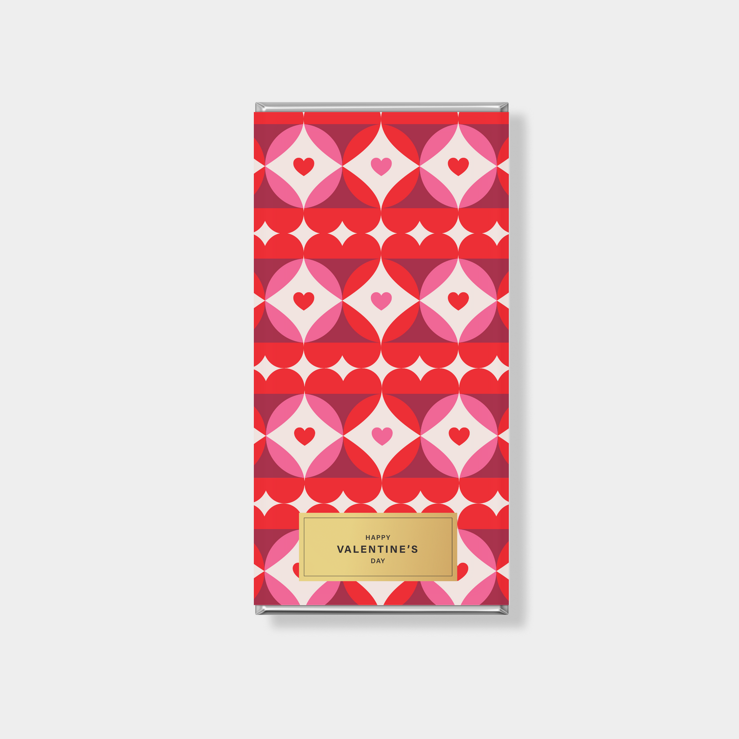 Heart pattern personalised chocolate bars in red and pink, romantic custom chocolate gifting idea