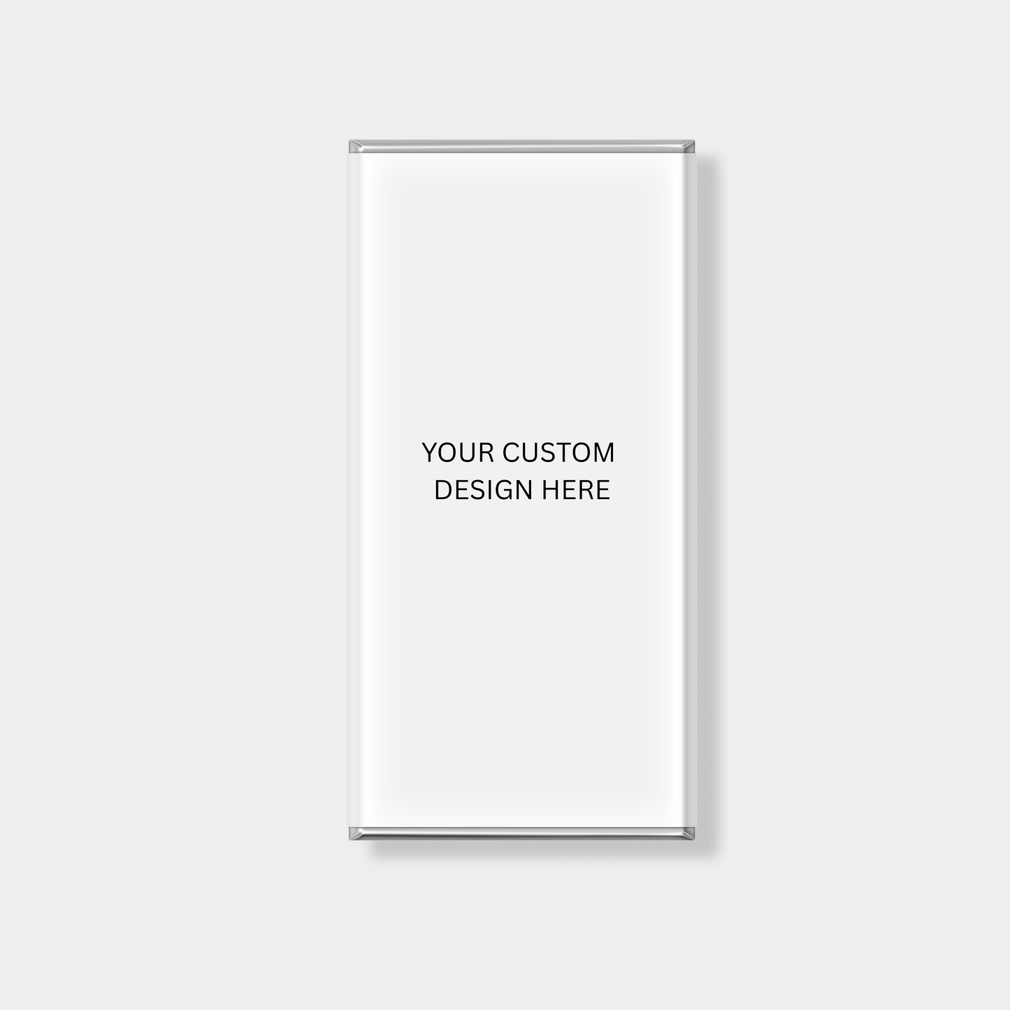 Personalised chocolate bar template with custom design placeholder on minimal white packaging, luxury custom chocolate Australia