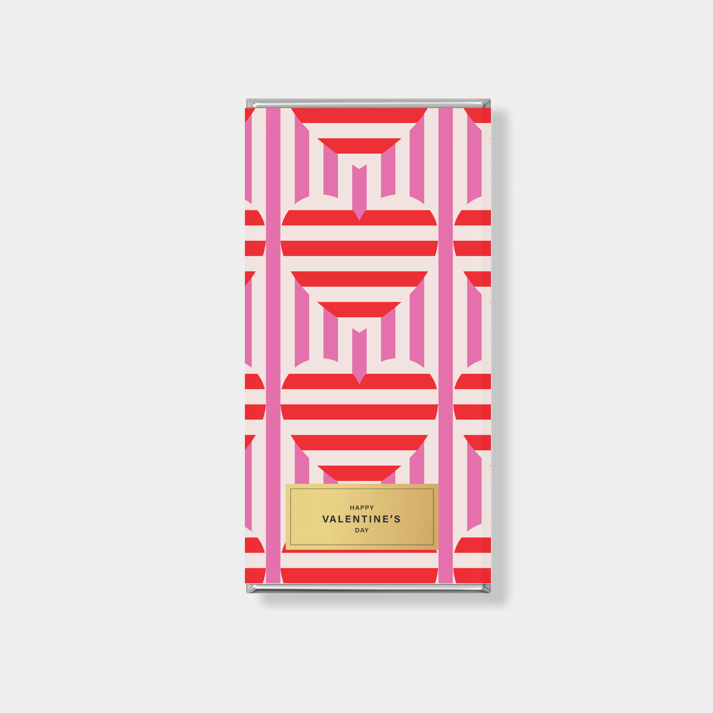 Bold striped red with hearts personalised chocolate bar with custom label, modern Valentine’s Day chocolate 