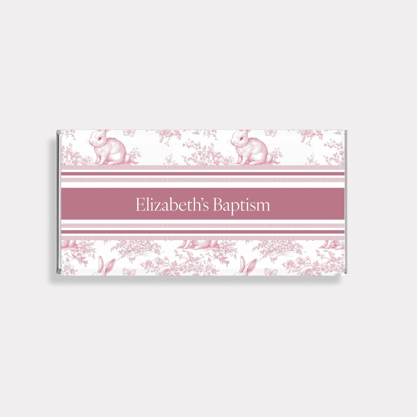 toile de jouy bunny personalised chocolate bars for baptism and christening favours custom name design Australia