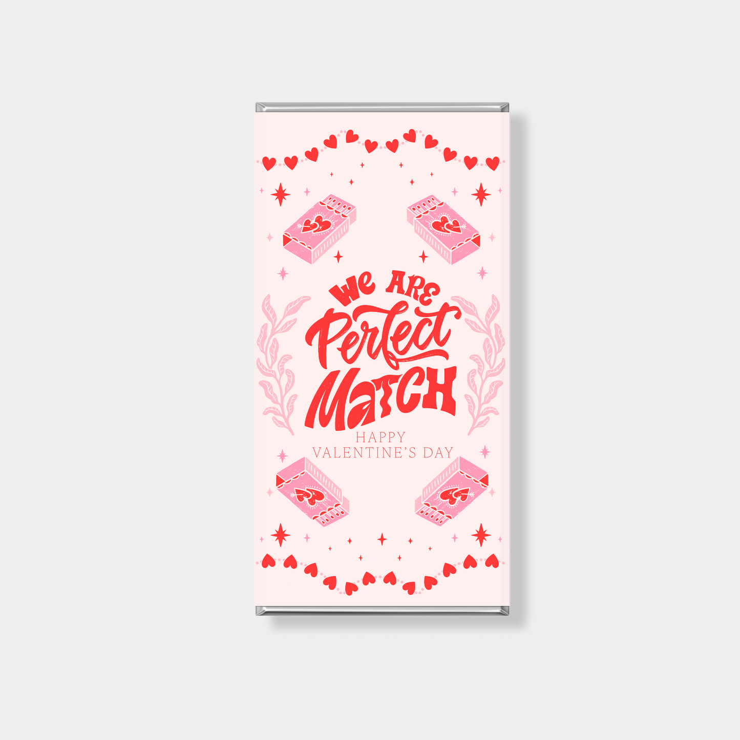 Personalised chocolate bars for Valentine’s Day with “perfect match” love design, romantic chocolate gifting Australia