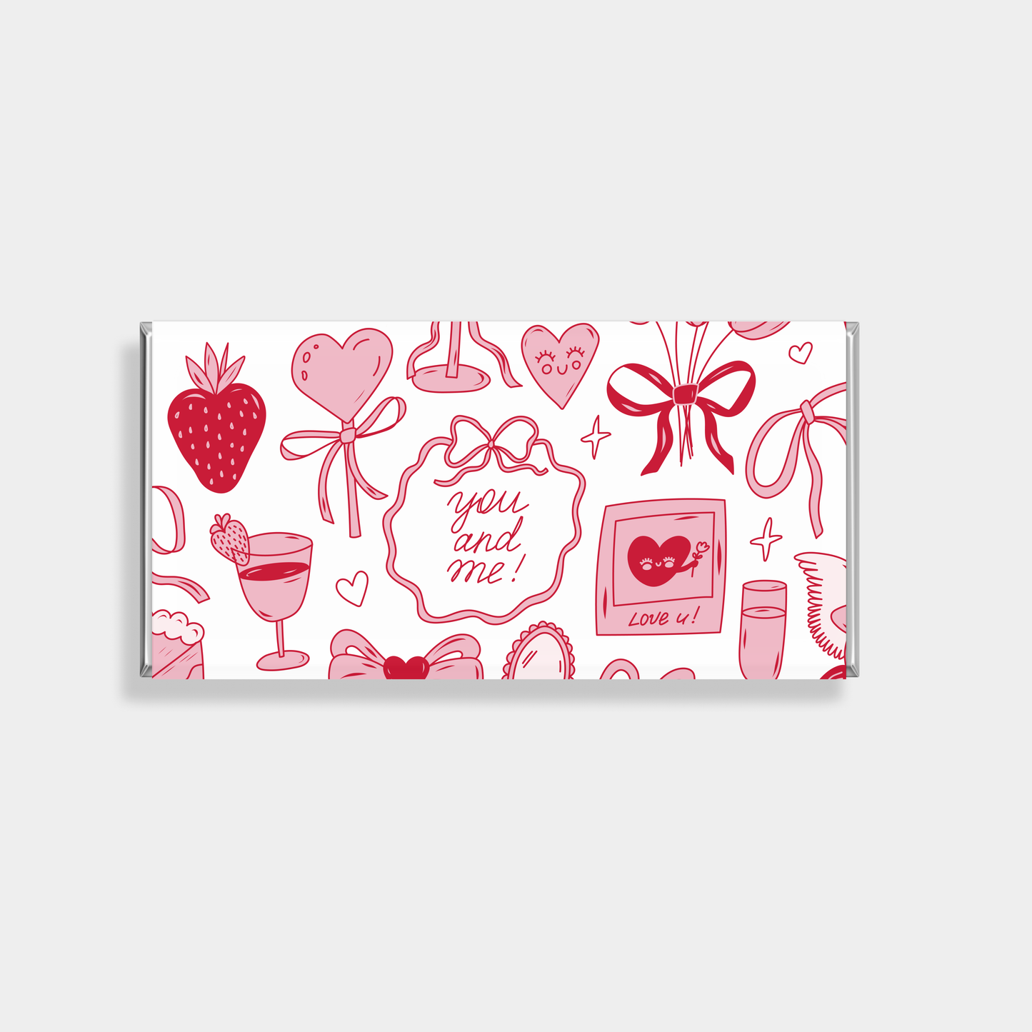Personalised chocolate bars for Valentine’s Day with heart pattern illustration design Australia