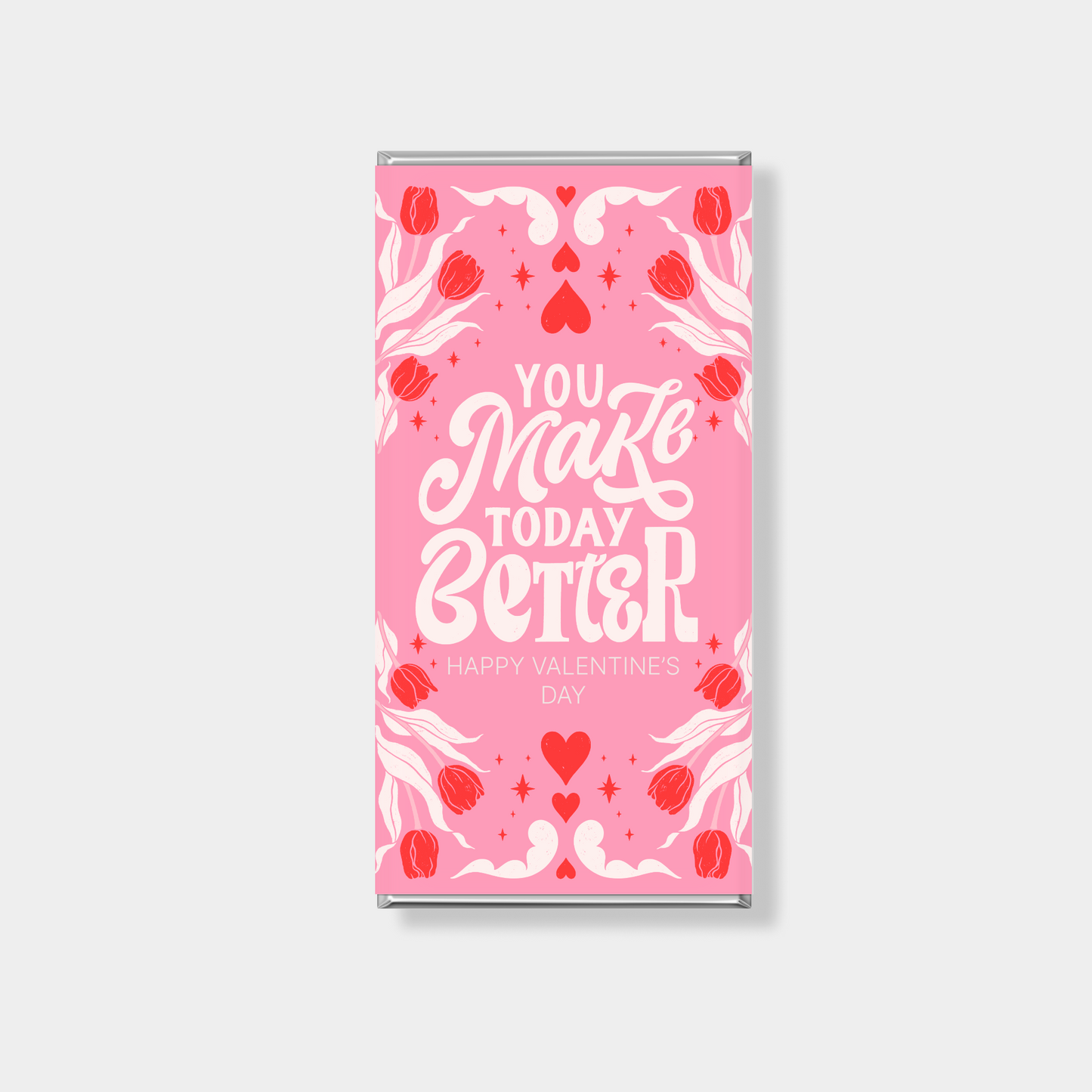 Personalised chocolate bars for Valentine’s Day with “make today better” message and romantic heart design Australia